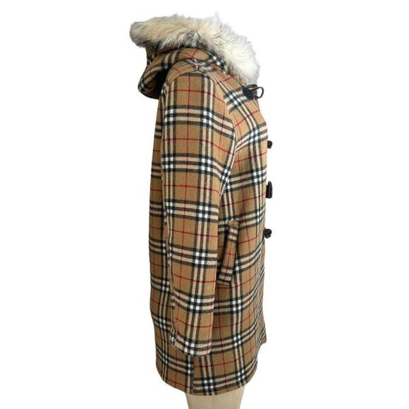 Authentic Vintage BURBERRY Beige Nova Check Wool Hooded Peacoat Size L - Picture 3 of 16